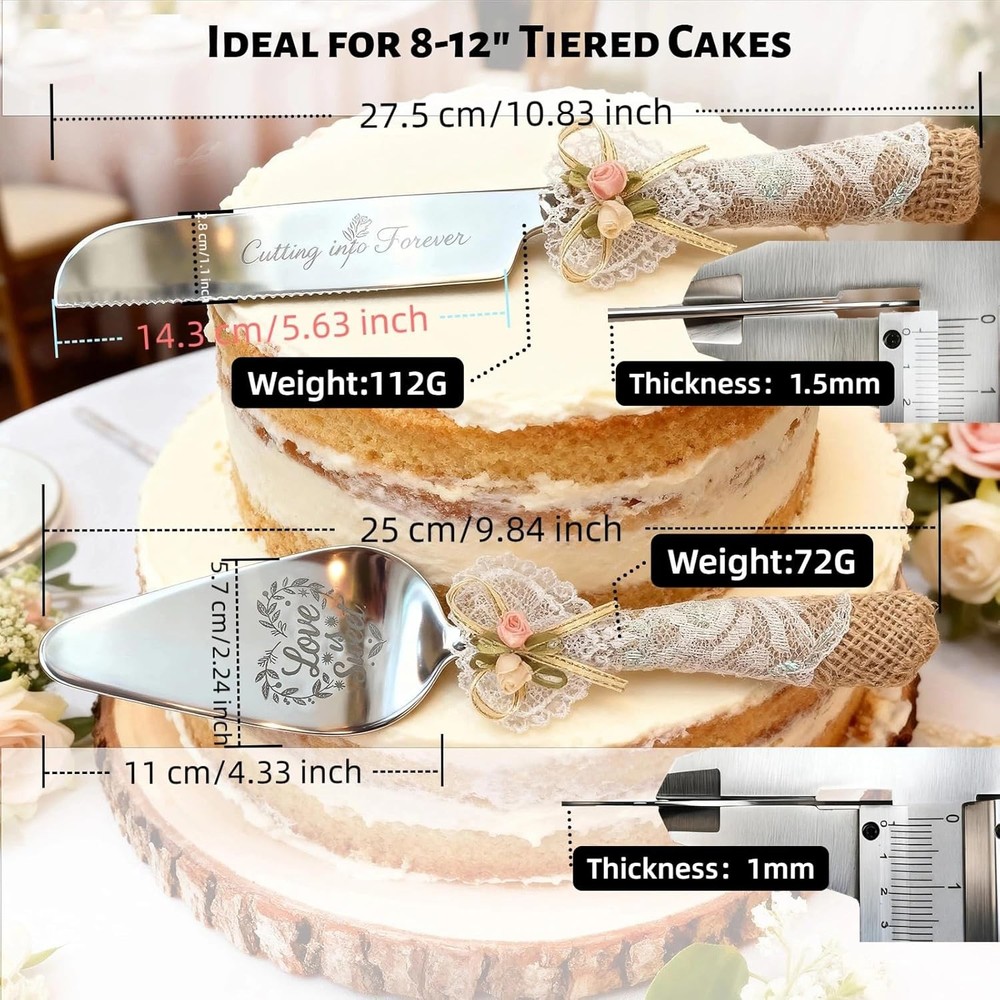 Wedding Cake Knife and Server Set – 10.83" Serrated Knife & 9.84" Server with