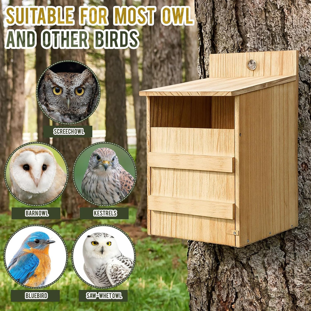 2 Pack Large Wooden Squirrel & Owl House – Outdoor Nesting Box Kit, Easy Assembl