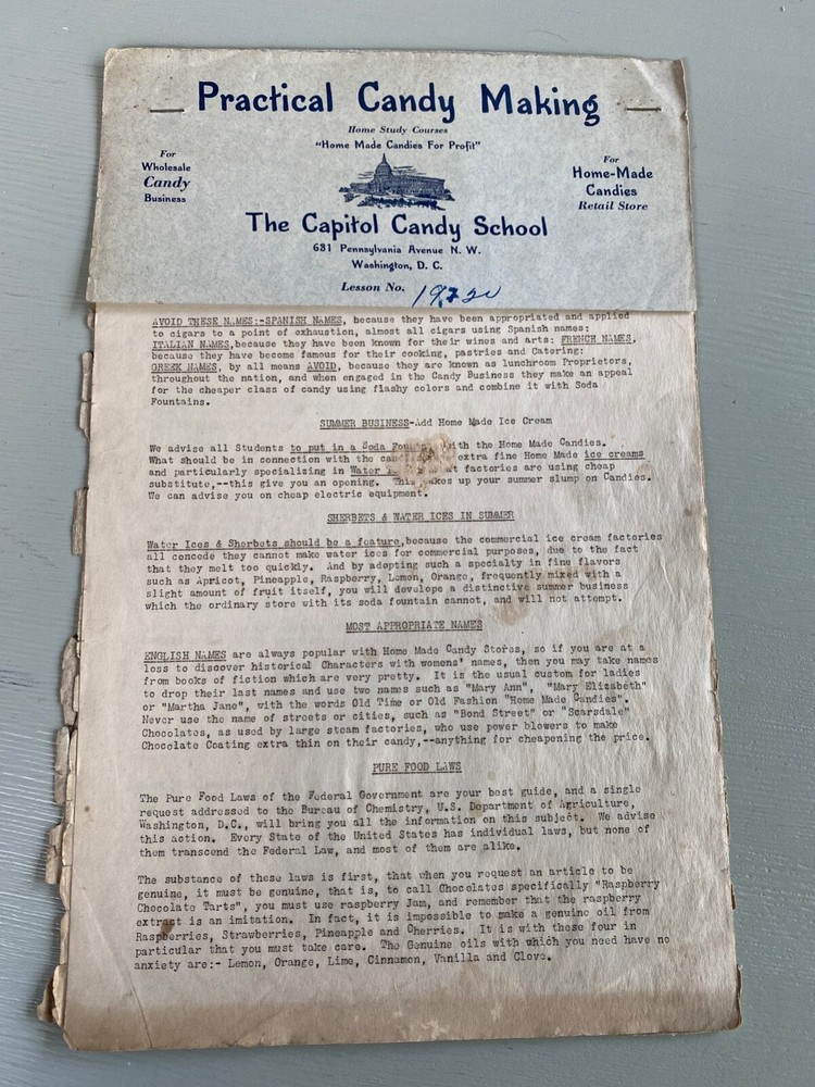 Antique PRACTICAL CANDY MAKING The Capitol Candy School Lessons Recipes Vintage