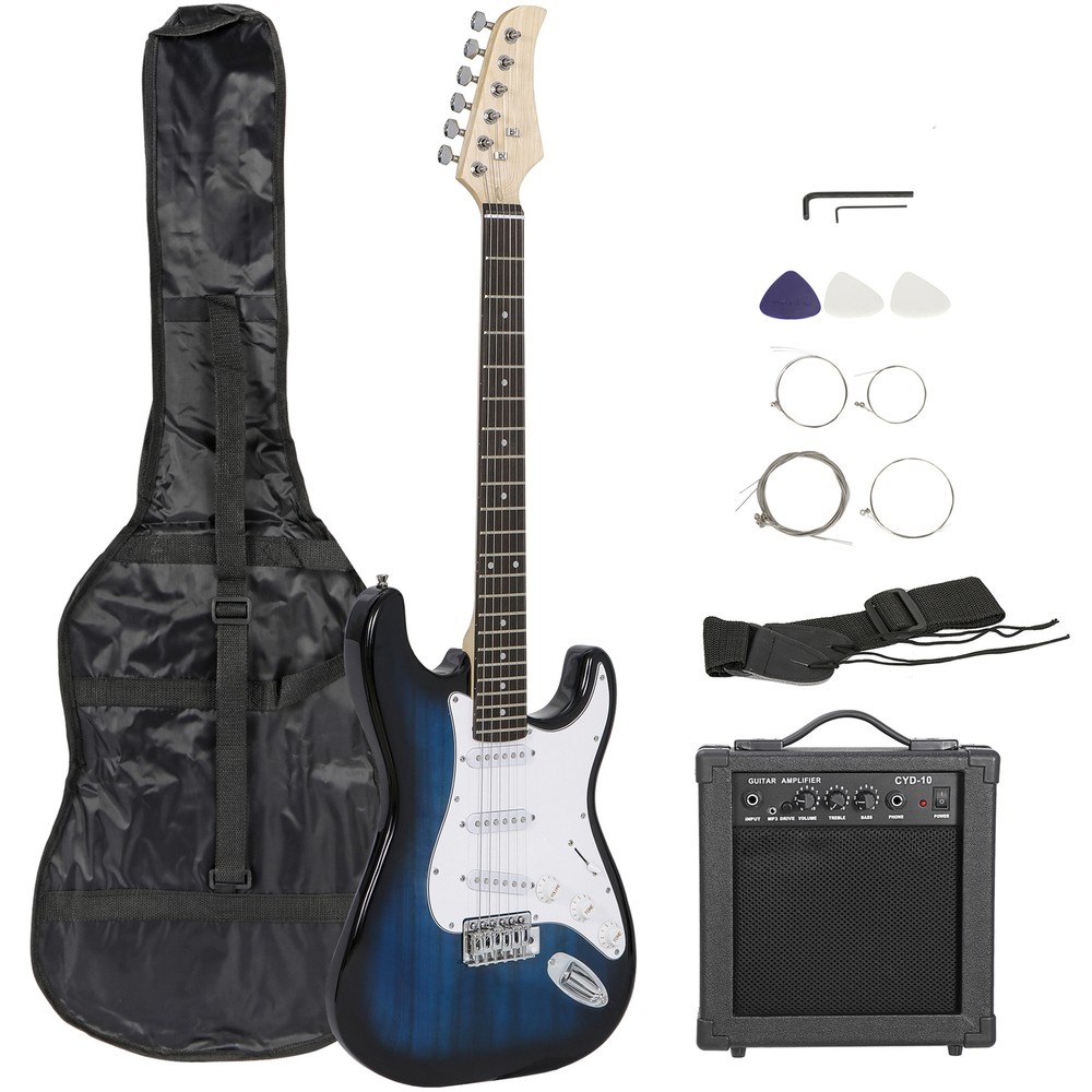 39" Full Size Electric Guitar with Amp Case Accessories Pack for Beginner Blue