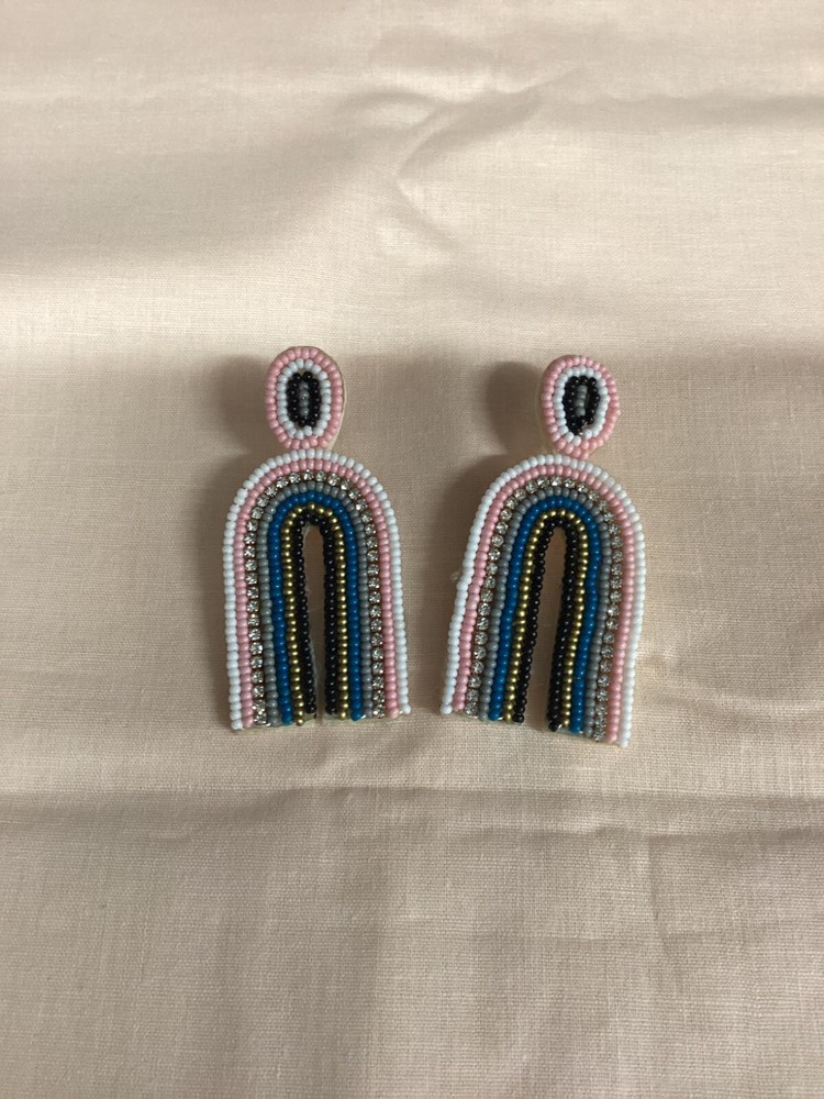 Vintage U Shape Beaded Rainbow Earrings