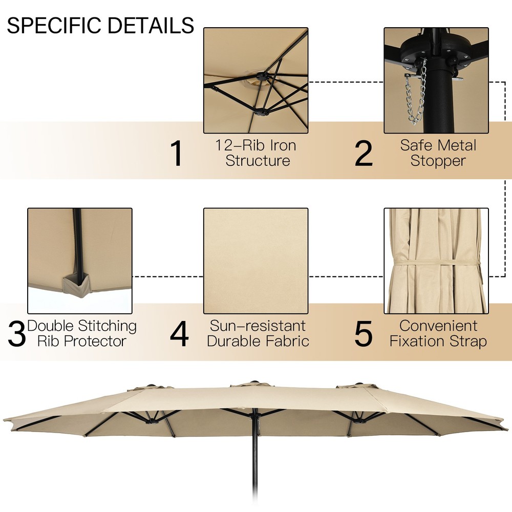 11 PCS Patio Wicker Dining Set w/Double-Sided Outdoor Umbrella 8 Stackable