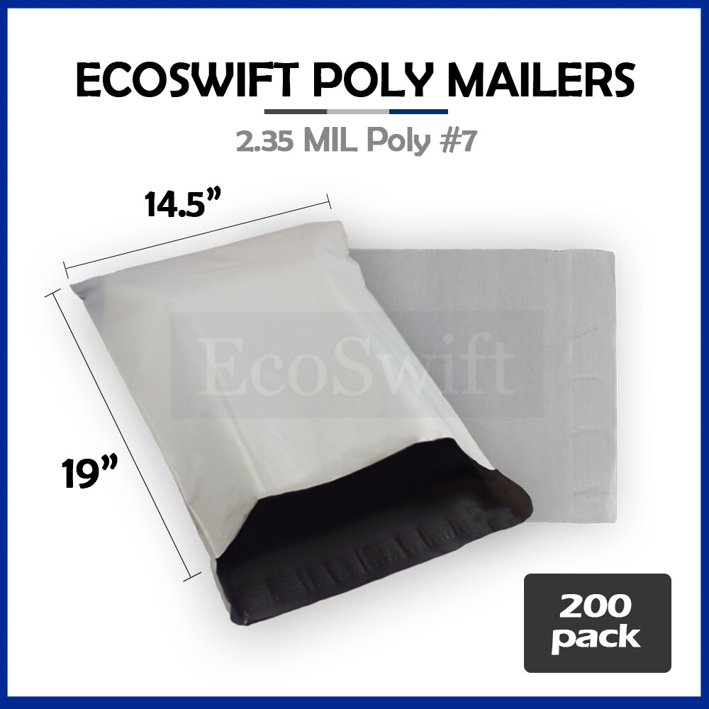200 14.5x19 ECOSWIFT WHITE POLY MAILERS SHIPPING ENVELOPES BAGS