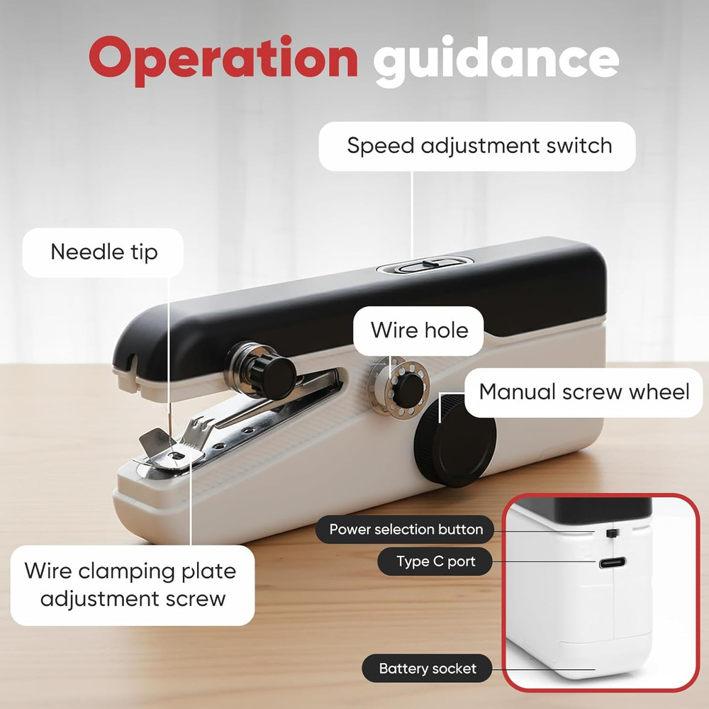 Handheld Sewing Machine Mini Portable Electric Stitcher Quick Repairs 2-Speed