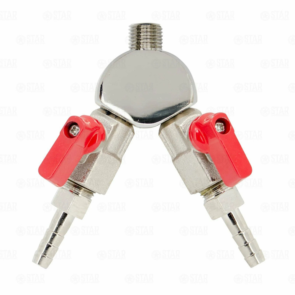 2 way Co2 Regulator Output Splitter with 1/4" Shutoffs Gas Distributor Manifold