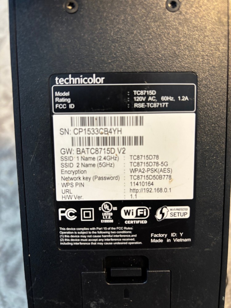 Technicolor Model-TC8715D Wireless Telephone-TV Cable Modem Working