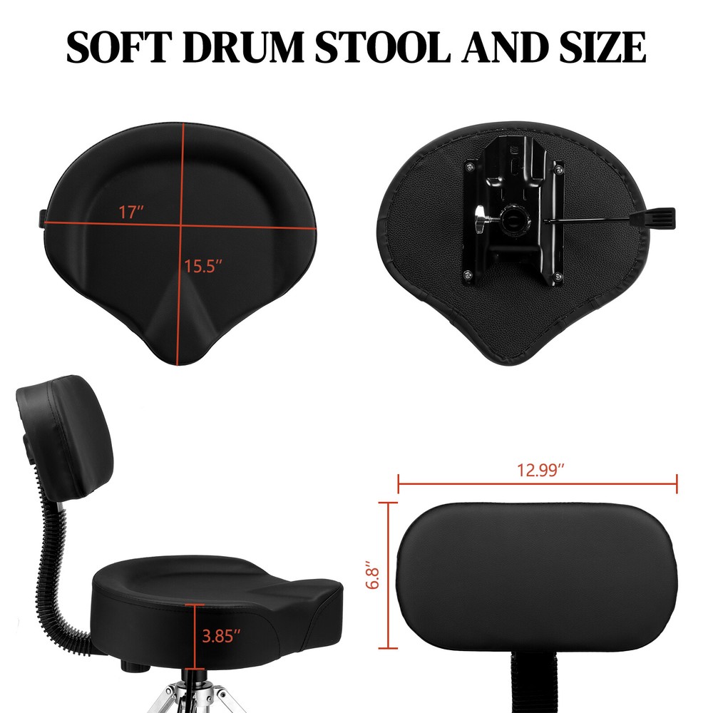 Drum Throne with Backrest,Heavy Duty Hydraulic Adjustable Drum Seat Saddle