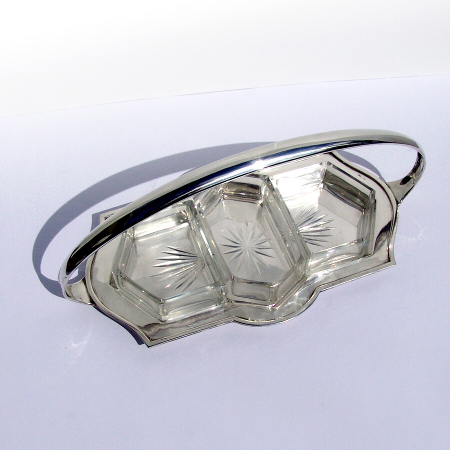 Art Deco Handled Tray Glass Inserts Austrian 800 Silver 1930