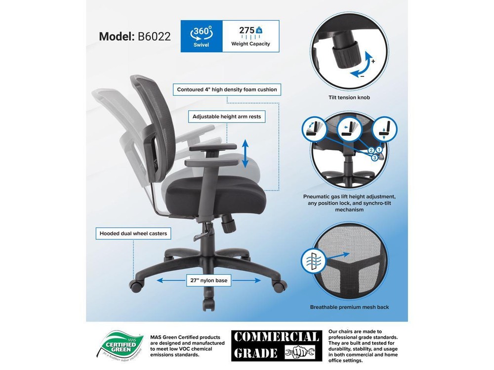 Boss Contract Mesh Task Chair, Synchro-Tilt Mechanism