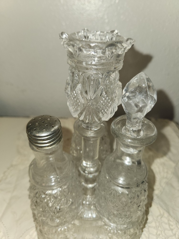 Antique EAPG Daisy and Button Condiment Set with Tray
