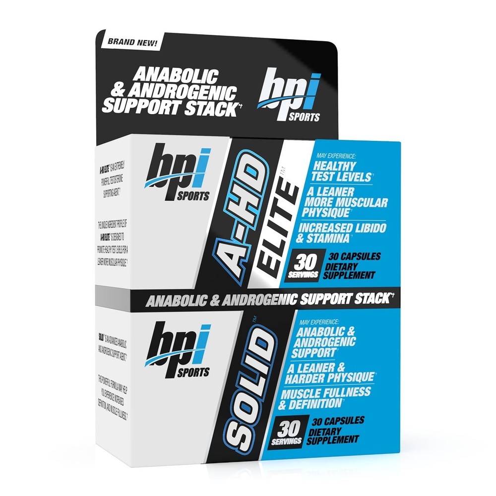 BPI Sports A-HD Elite + Solid + A-HD 30 Caps each Boost Testosterone Support