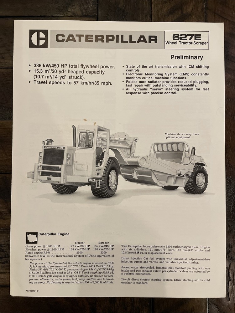 Caterpillar 627E Wheel Tractor-Scraper Brochure ‘86