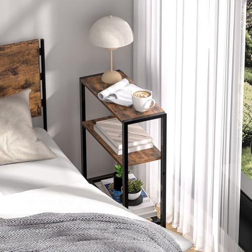 Narrow Side Table for Small Space, 2-Tier Small End Table 1 Rustic Brown-3tier