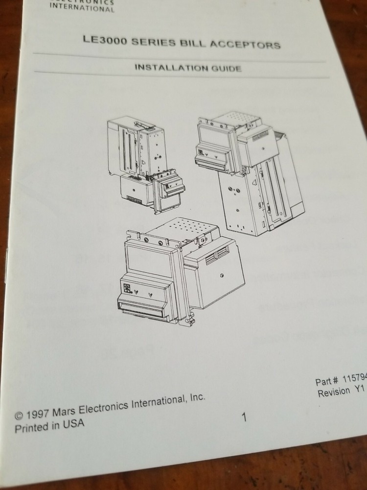 Mars LE3000 series Bill Acceptor Installation Guide settings Manual validator