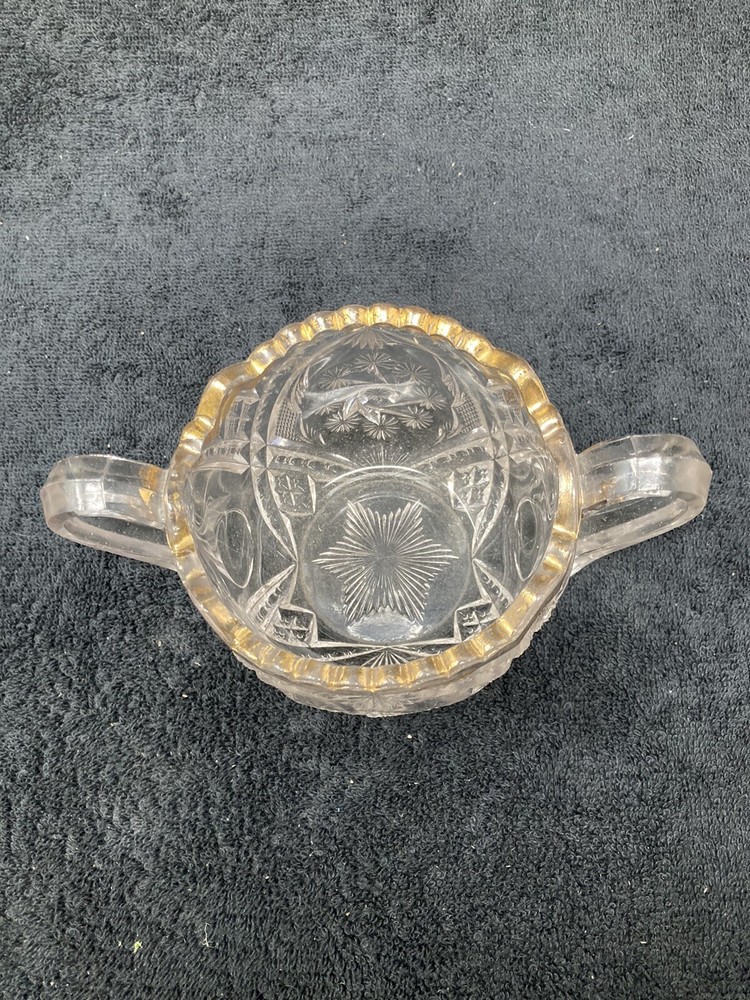Pressed glass gold trim open sugar