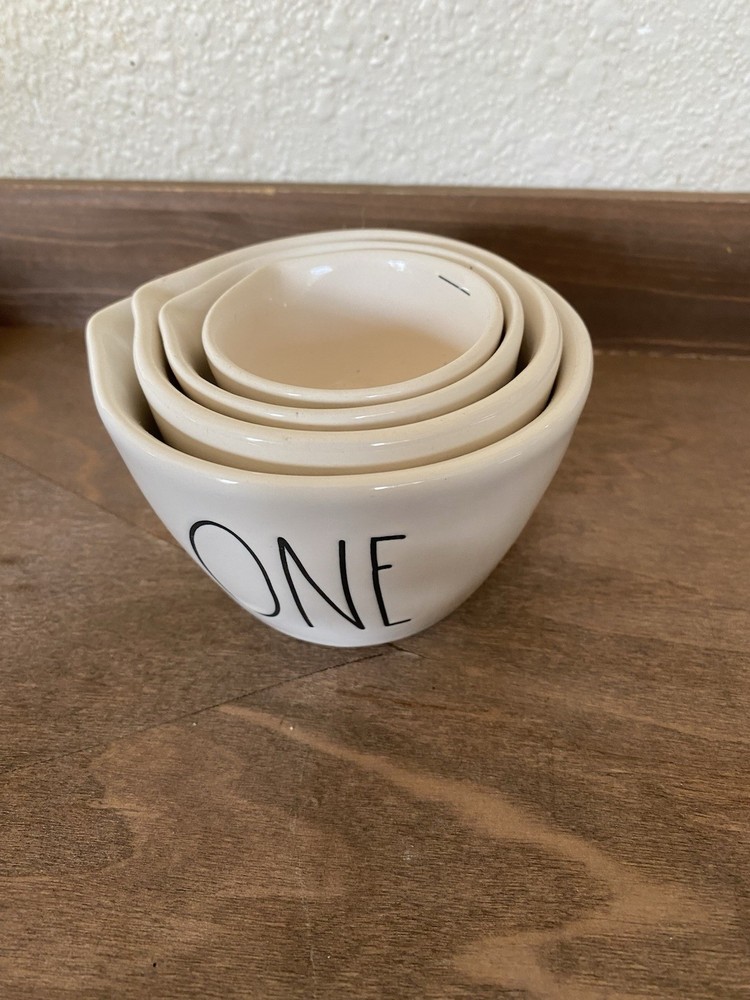 RAE DUNN 4 PIECE NESTING MEASURING CUPS FARMHOUSE STYLE CERAMIC