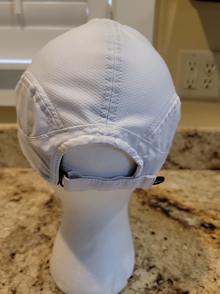 Nike Dri-Fit Featherlight 7 Panel Hat Cap White Adjustable Strap Running Tennis
