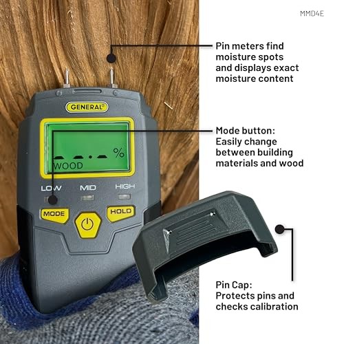 MMD4E Water Leak Detector, Moisture Tester, Pin Type, Digital Moisture Meter