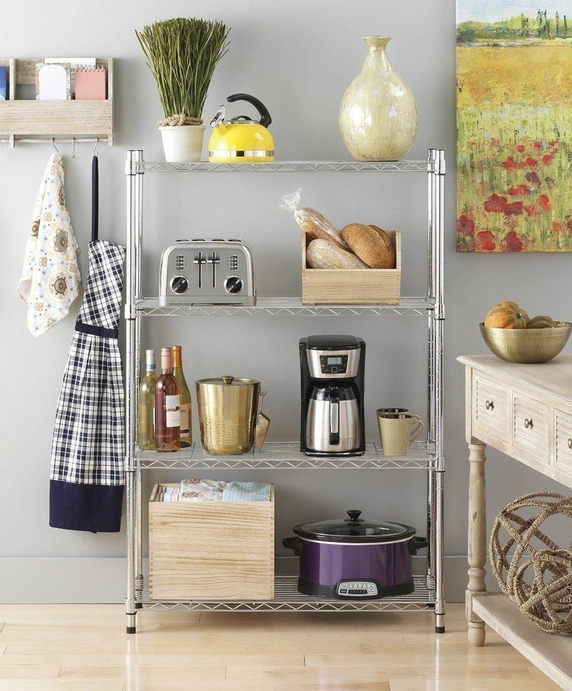 4 Tier Wire Shelving Unit Adjustable Metal Shelf Rack Kitchen Storage Organizer