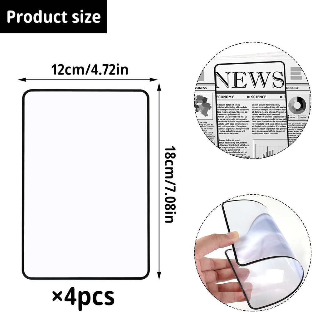 Optical Magnifying Lens Set - 4Pcs 3X Lightweight Sheets for Low Vision