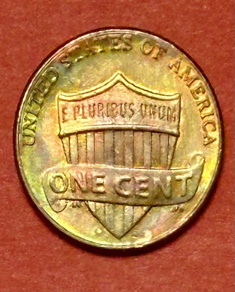 2021-D LINCOLN SHIELD 🛡️ CENT NICE RAINBOW COLORS AV-CIRCUL.#B4