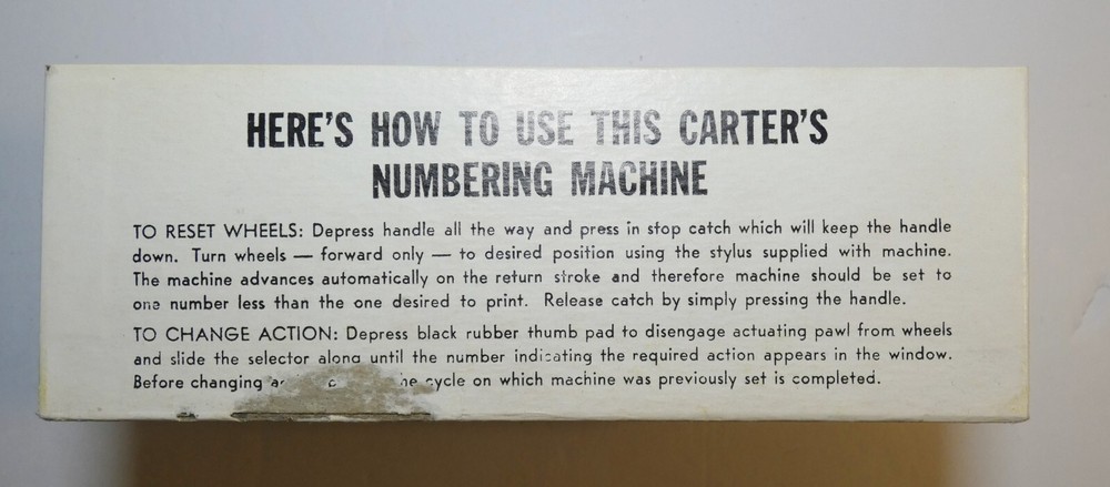 Carters Automatic Numbering Machine Model 106 Vintage Printing Ink Stamp 6 digit