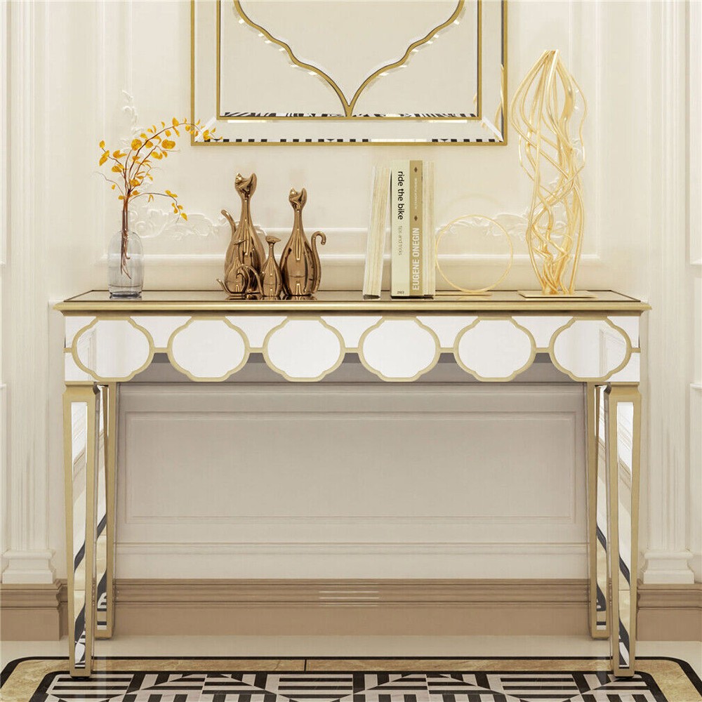 Mirrored Console Table Narrow Silver Entryway Sofa Table for Home Office Storage