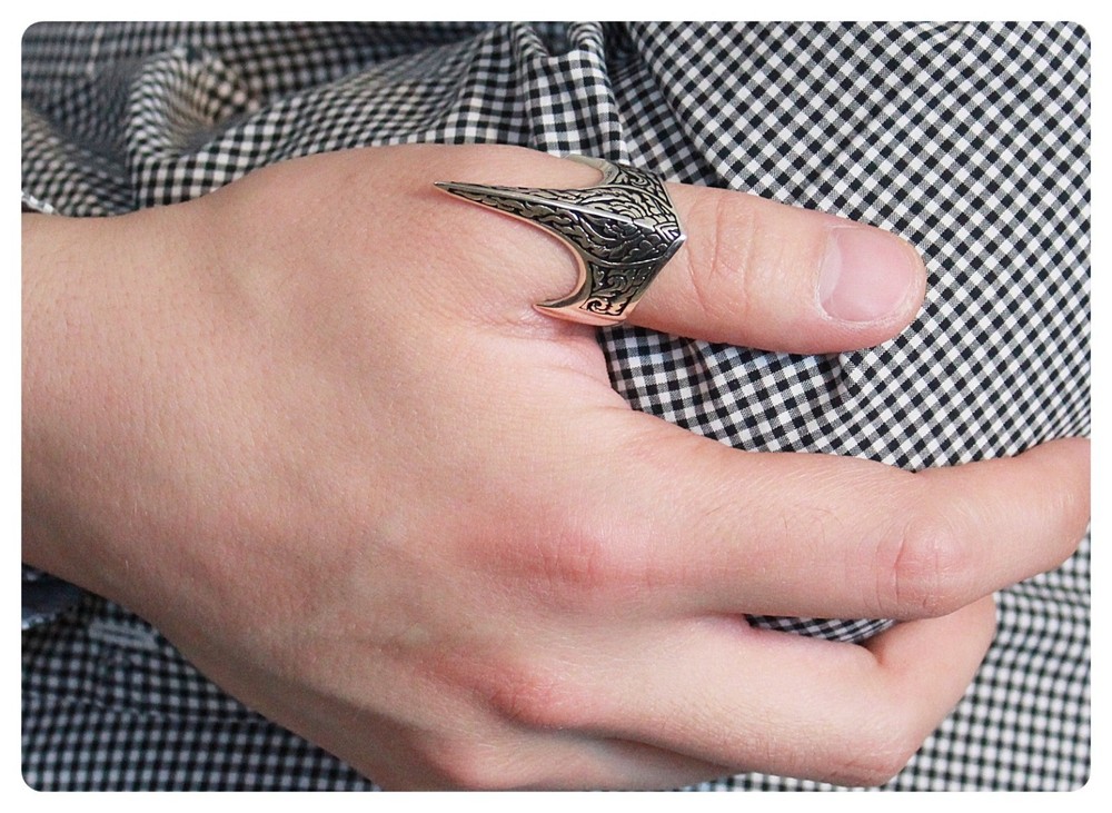 925 Sterling Silver Turkish Ottoman Archer Thumb Men's Ring