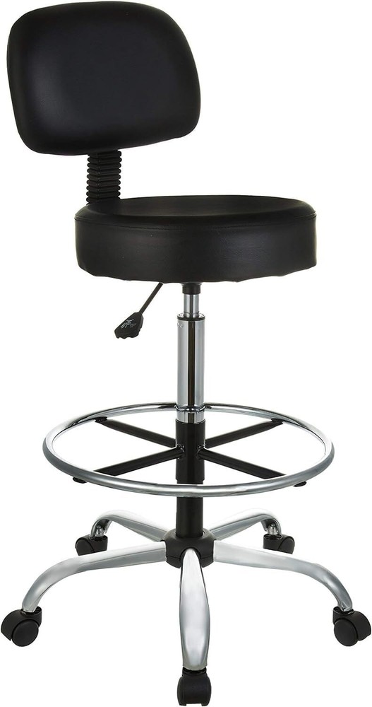 Stylish Black Drafting Spa Stool with Chrome Base - Perfect for Home or Office