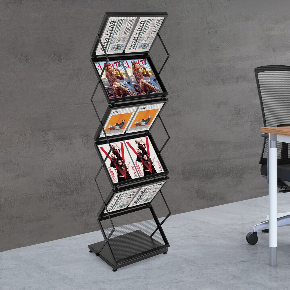 Magazine Rack Double A4 Width with 6 Pockets Magazine Display Stand Foldable