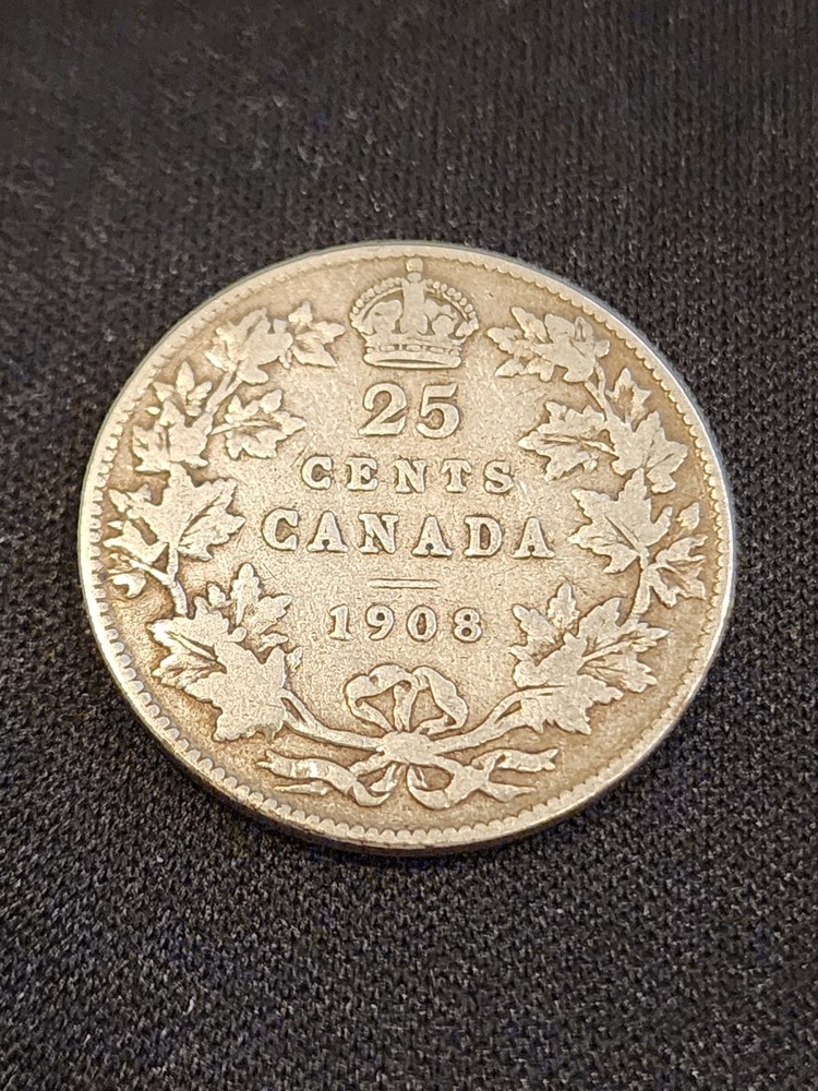 1908 Canada 25 Cents Silver Coin
