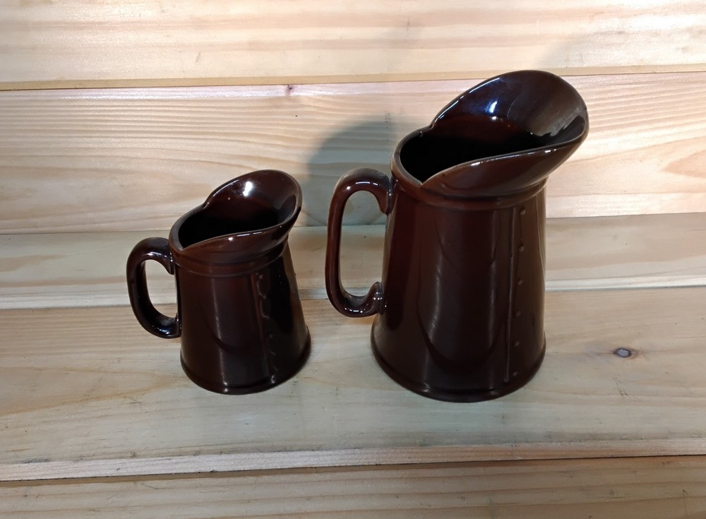 Vintage Redware Pottery Pancake Pitchers