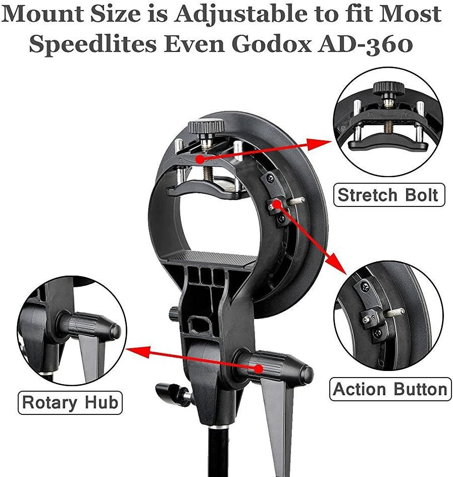 S Type Bracket Stable Bowens S Mount Holder for Speedlite Flash Snoot Softbox