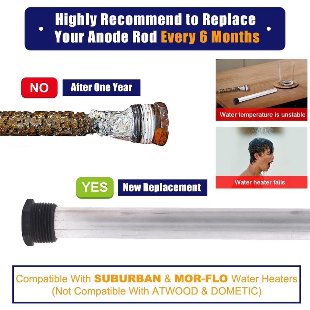 5Pack RV Water Heater Anode Tank Rinser+Anode Rod+Wrench Socket, Multicolor