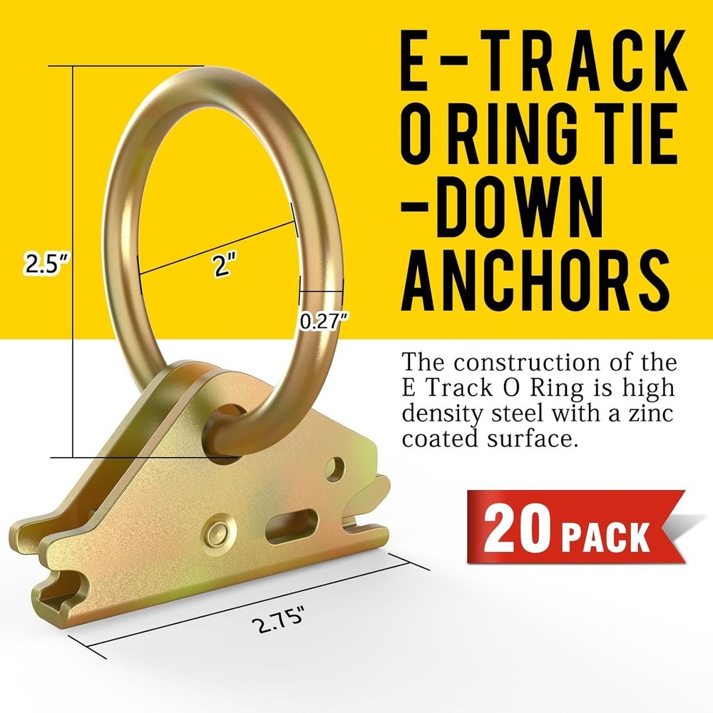 Versatile 20pcs E-Track O-Ring Anchors - 2000lb Load Capacity, Rust-Resistant