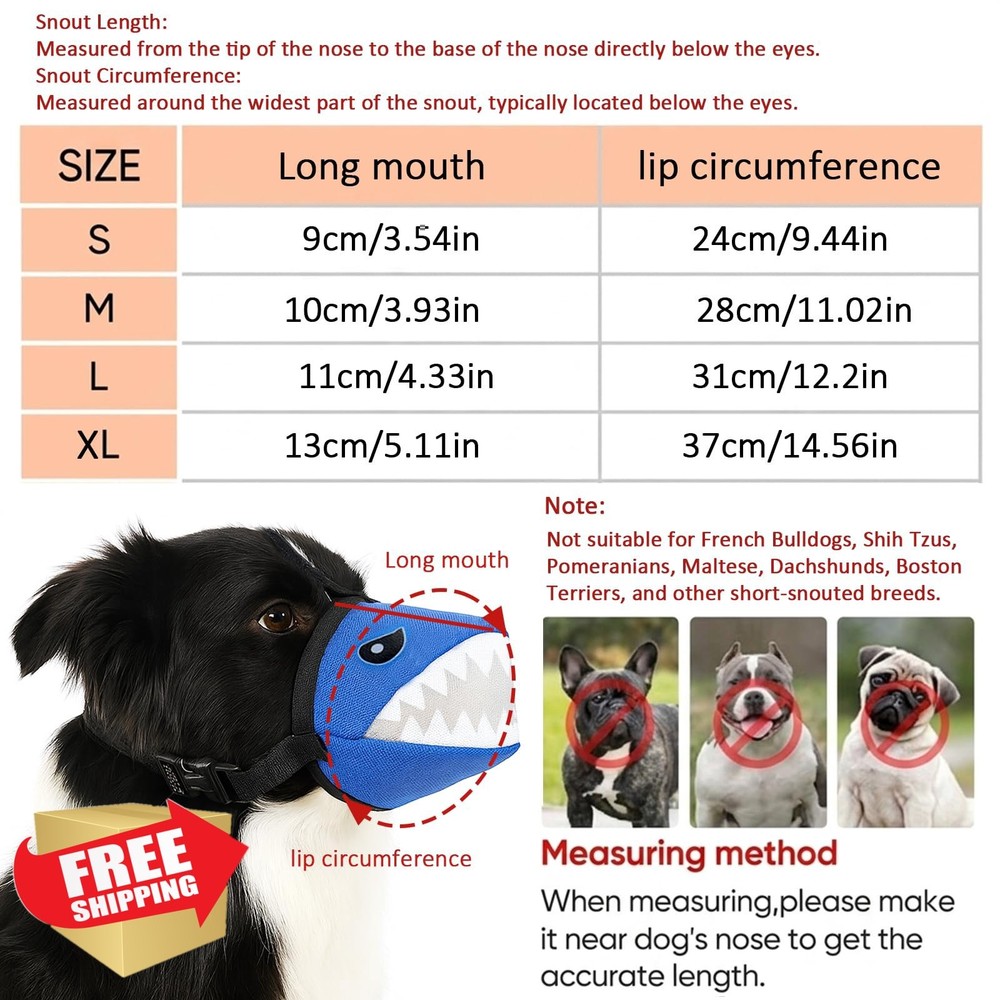 Colenumone Dog Muzzle Shark Mesh Soft Blue L No Bark Bite