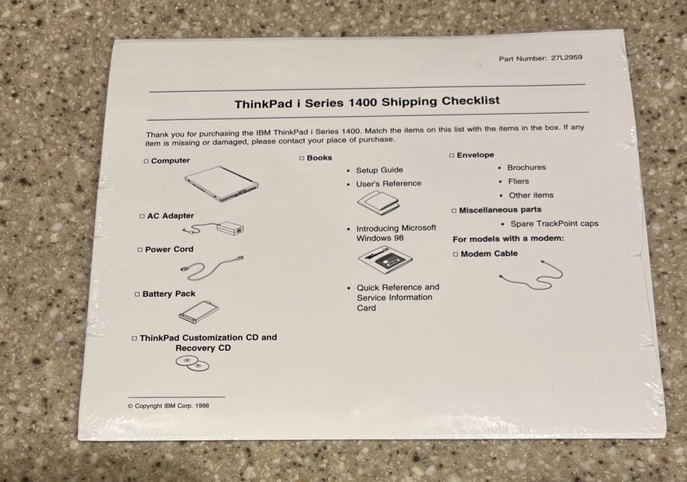 IBM ThinkPad I Series 1400 User’s Reference Manual OEM 1998 & Document Lot