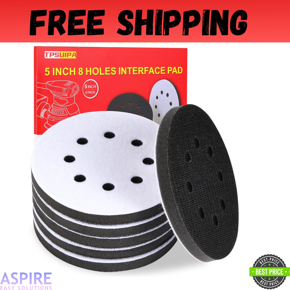 6pc 5" 8 Holes Interface Pads Orbital Sander Sanding Foam Pad Hook Loop Buffer