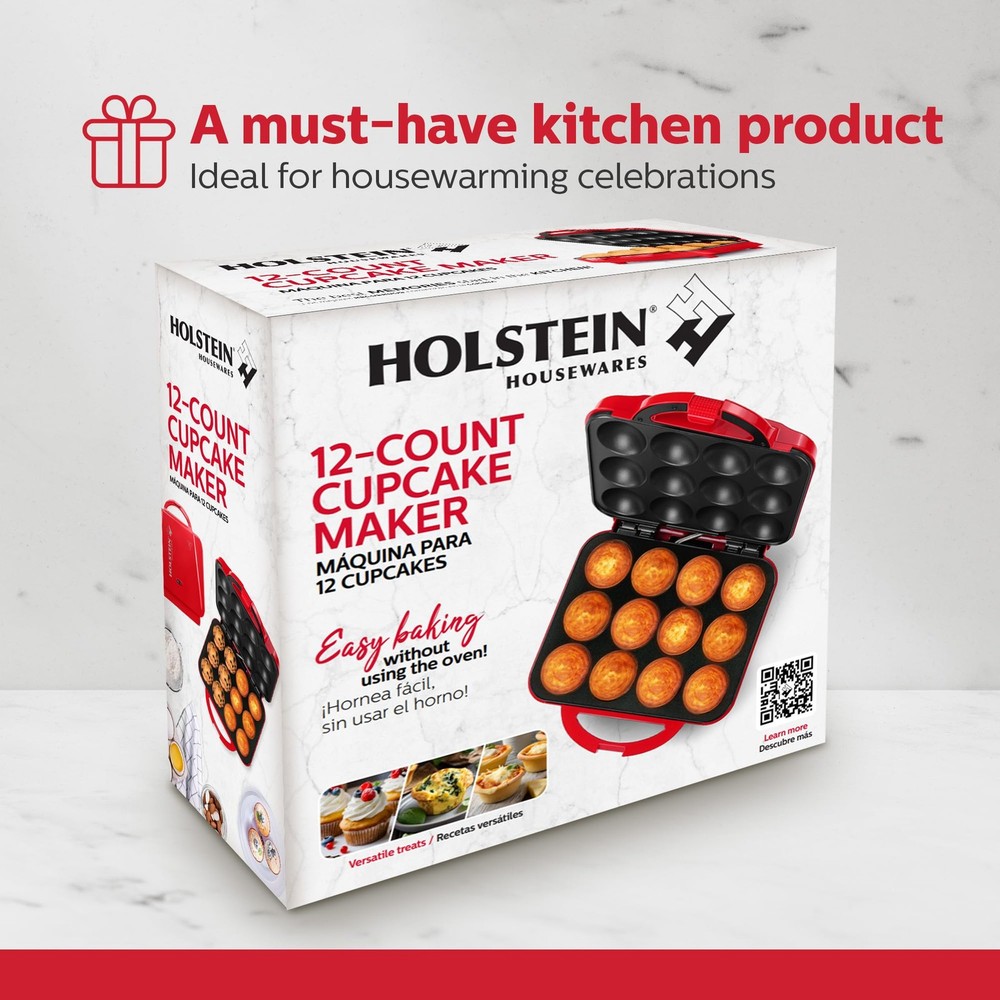 12 Cup Cupcake Maker Nonstick Muffin Maker Red Baking Machine