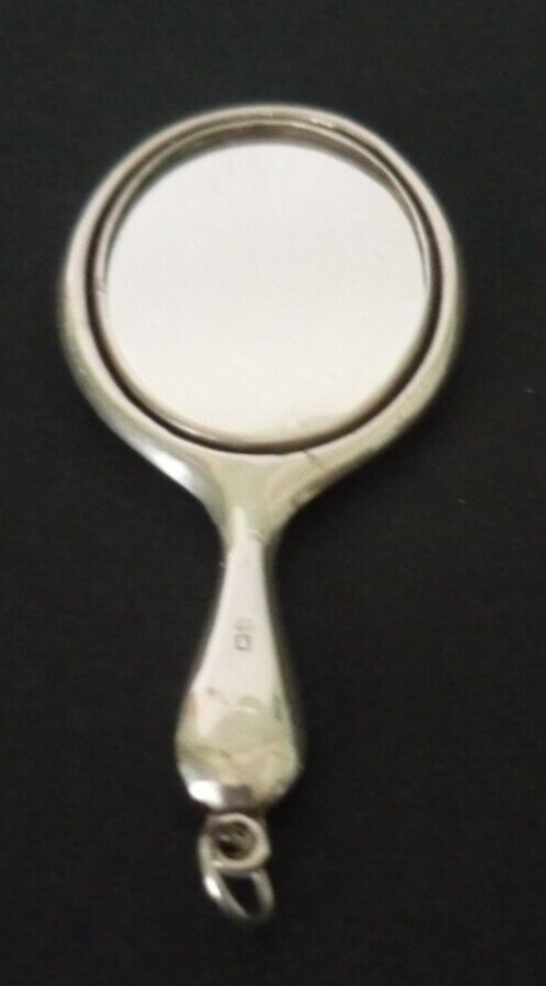 Art Deco Miniature 1922 Hallmarked Silver Engine Turned Hand Held Mirror