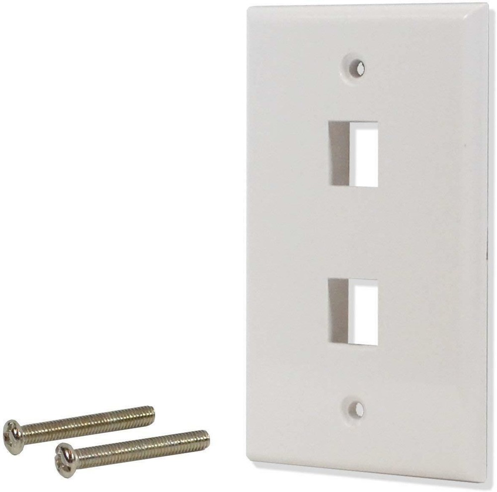 White 2 Port Hole Keystone Jack Flat Wall Plate with Smooth Surface (5/pack)