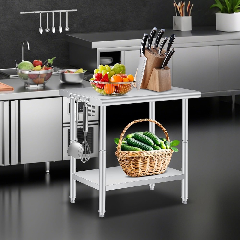 36" Stainless Steel Table – Prep Island, Workshop, Garage, Foldable & Easy Clean