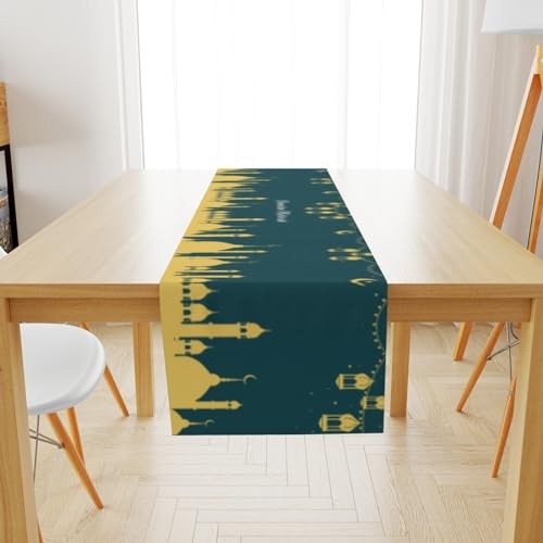Ramadan Mubarak Table Runner, Ramadan Mosque Lantern Islamic Eid Mubarak for