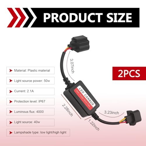 2PCS Car LED Light Decoder, H13/9008 Car LED Bulb Anti Flicker Harness, Plug &