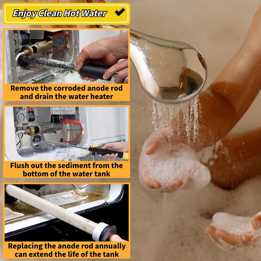 RV Water Heater Anode Rods & Flush Wand 9.25", 3/4" NPT, 3 Pack