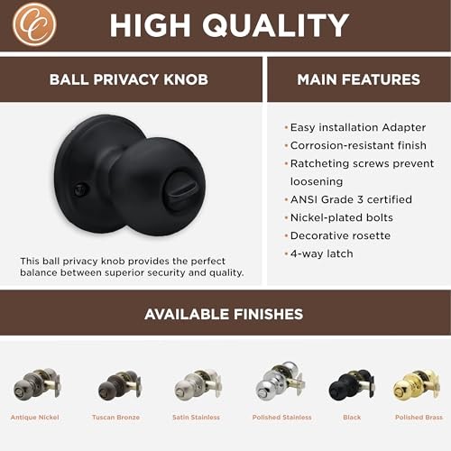 Copper Creek BK2020BC-3 Ball Knob, Passage Function, 3 Count Multipack, Black