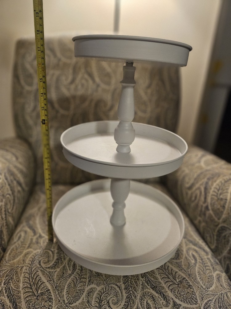 White 3-Tier Wooden Cake Stand, Round, Matte Finish, Disassembles for Storage