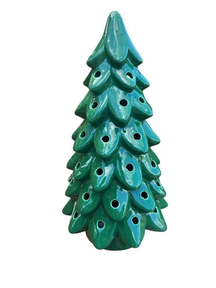 Green Nostalgic LED Light Up Holiday Ceramic Tree 14”