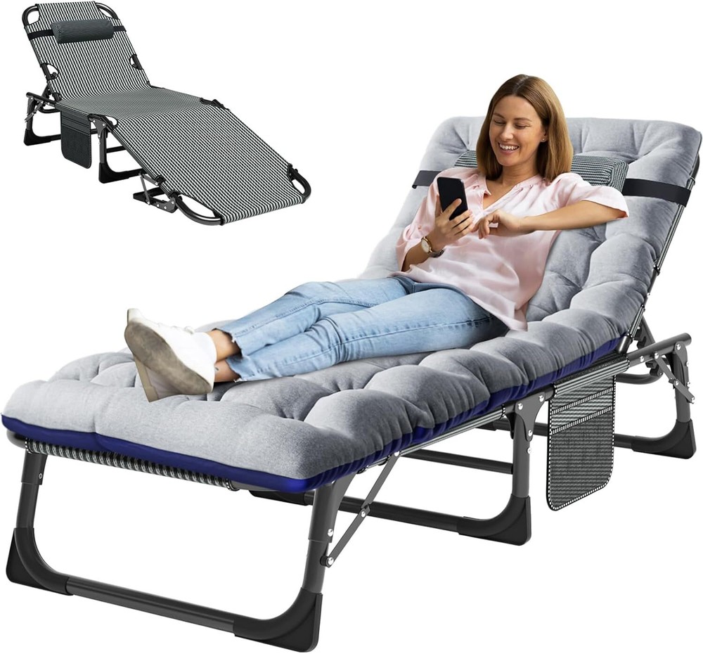 NAIZEA Folding Camping Cot Adjustable 5-Position Reclining Folding Padded Chaise