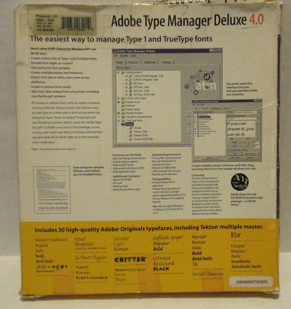 Adobe Type Manager Deluxe 4.0 CD Rom 2 Discs Instructions - Type Library Booklet